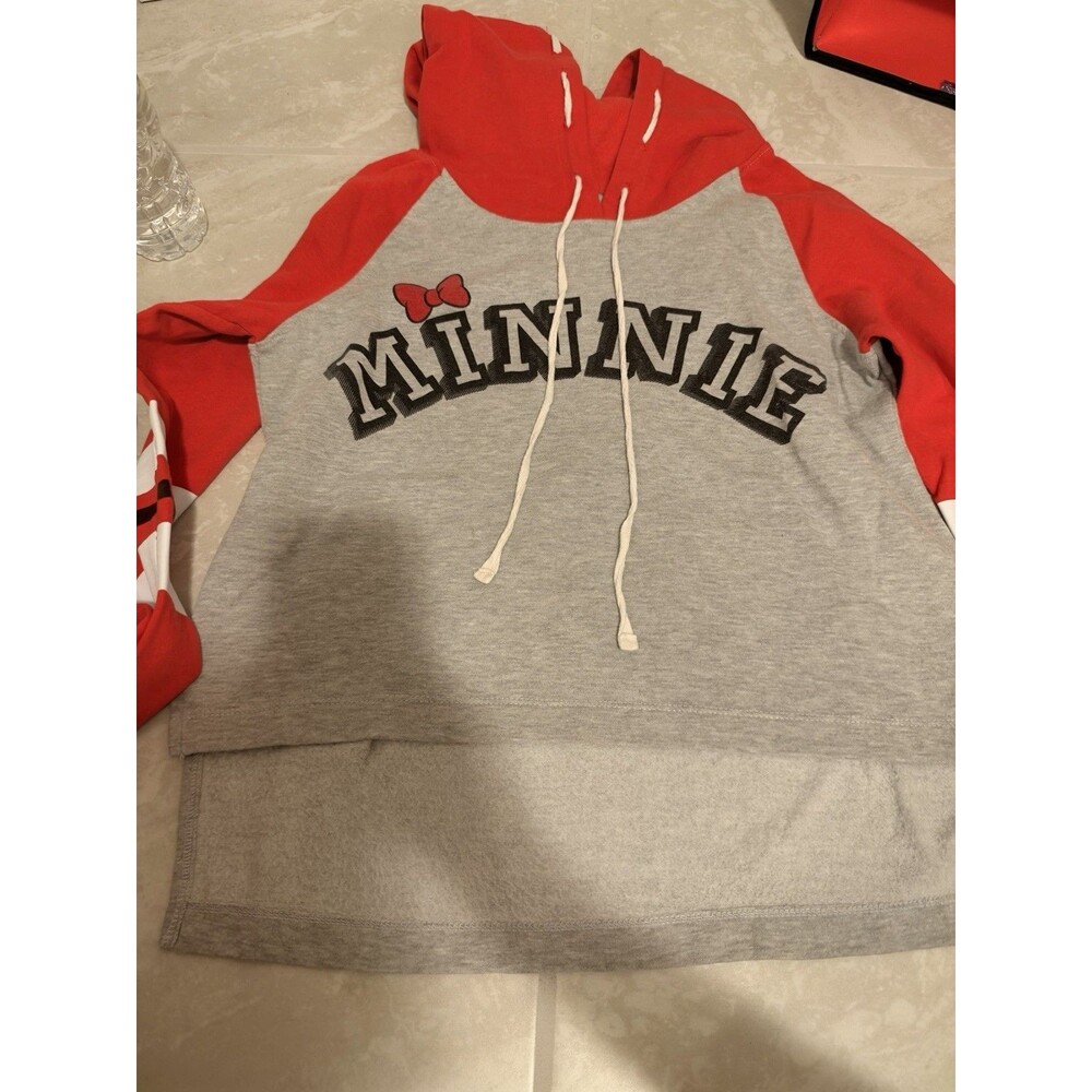 Juniors SZ M Disney Minnie Mouse Crop Hoodie Pullover Sweatshirt